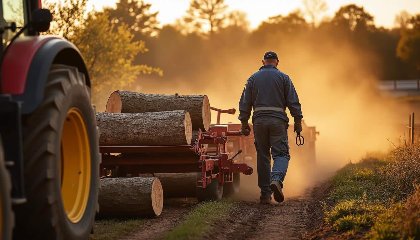 Illustration: Comprendre le fonctionnement et les usages d’une scie à bûche tracteur
