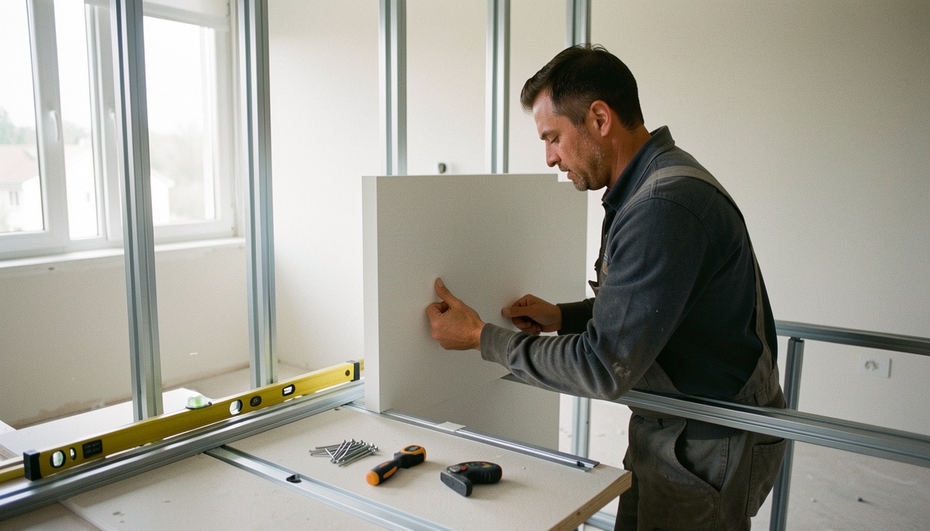 Pose d’une cloison alvéolaire Placolight BA10